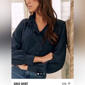 Sézane Chloe silk blouse in navy